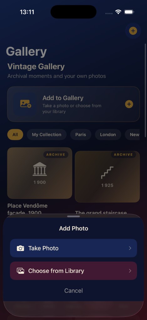 GrandTower add photo to gallery screen