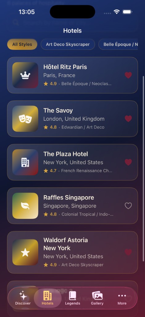 GrandTower Hotels list screen