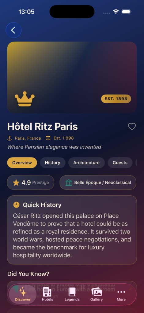 GrandTower Ritz Paris hotel detail screen